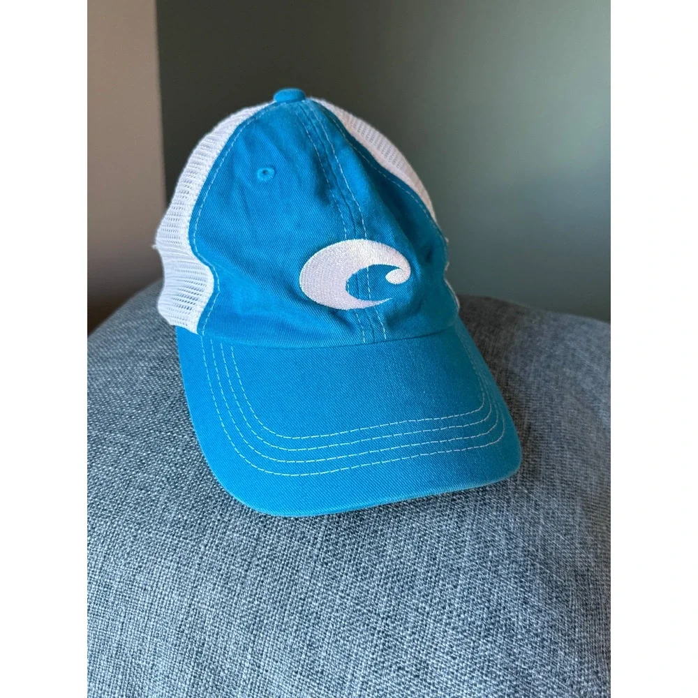 Costa Del Mar Trucker Hat Turquoise Blue‎ White Mesh Snapback Baseball Cap Logo